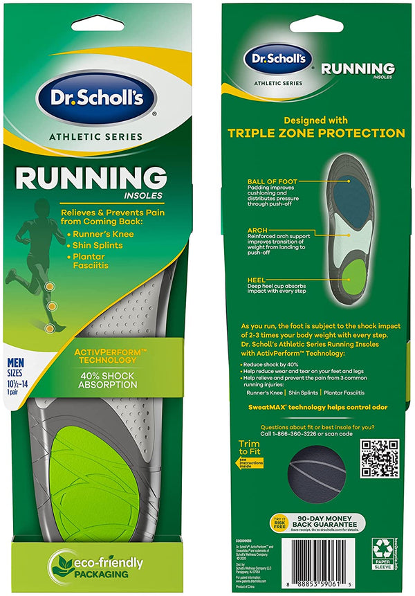 Dr. Scholls Athletic Series Running Insoles for Men, Large, 1 Pair, Size 10.5-14