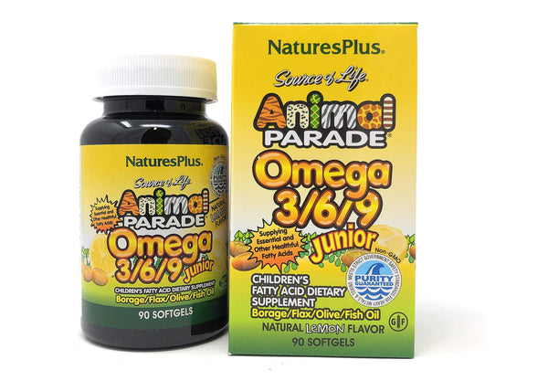 Nature's Plus, Source of Life, Animal Parade, Omega 3/6/9 Junior, Natural Lemon Flavour, 90 Softgels (Packaging May Vary)
