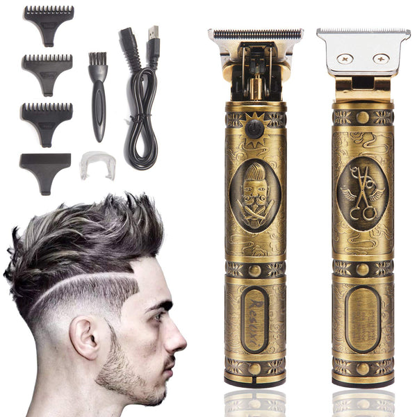 Xnuoyo Professional Cordless T-Blade Hair Clipper, Golden Beard Trimmer for Men Rechargeable Head Shaver kit with 3 Guide Combs for Beard