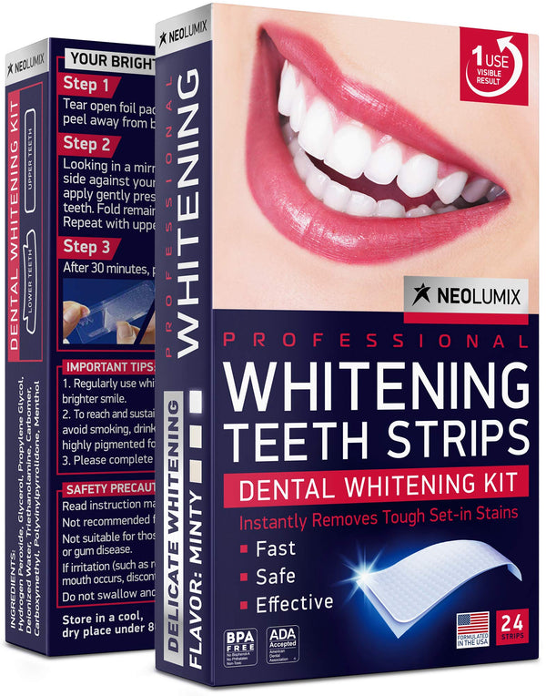Whitening Strips for Sensitive Teeth - 24 pcs Whitener Set - Formulated in USA - Kit for Express Professional 3D Effect -White Smile 4-8 Shadows White -Removes Coffee, Tea, Smoking & Wine Stains