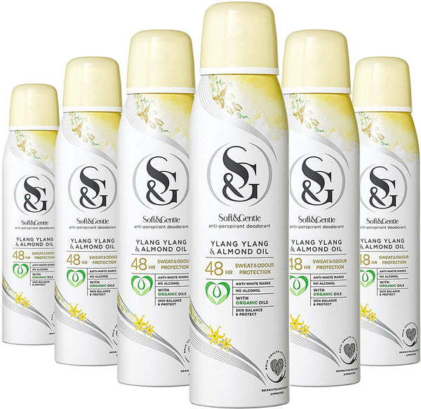 Soft & Gentle Antiperspirant Deodorant Spray 150ml | Ylang Ylang & Almond Oil | PACK OF 6