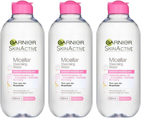 Garnier Micellar Cleansing Water Sensitive Skin, Soothing Face and Eye Make-Up Remover and Cleanser 400 ml Pack of 3 5021044122713