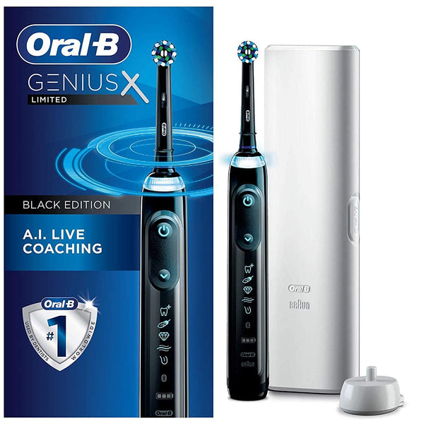 Oral-B Genius X Limited, Rechargeable Electric Toothbrush with Artificial Intelligence, 1 Replacement Brush Head, 1 Travel Case, Midnight Black