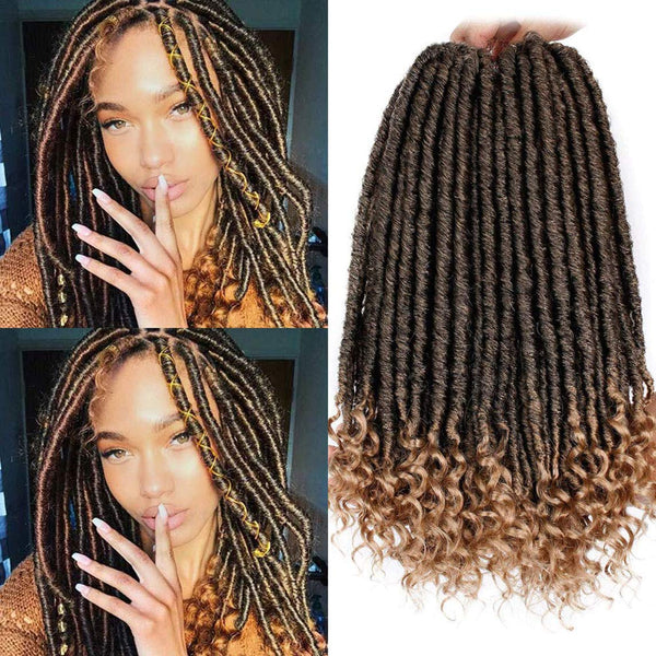 Straight Goddess Faux Locs With Curly Ends Ombre Braiding Locs Kanekalon Synthetic Crochet Braiding Hair Extensions Dreadlocks For Braids 6Packs (1B-27)