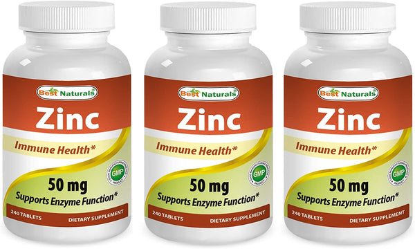 Best Naturals Zinc Supplement as Zinc Gluconate 50mg 240 Tablets Pack of 3