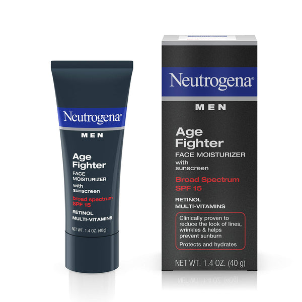 Neutrogena Age Fighter Anti-Wrinkle Retinol Moisturizer for Men, Daily Oil-Free Anti-Aging Face Lotion with Retinol, Multi-Vitamins, and Broad Spectrum SPF 15 Sunscreen, 1.4 oz