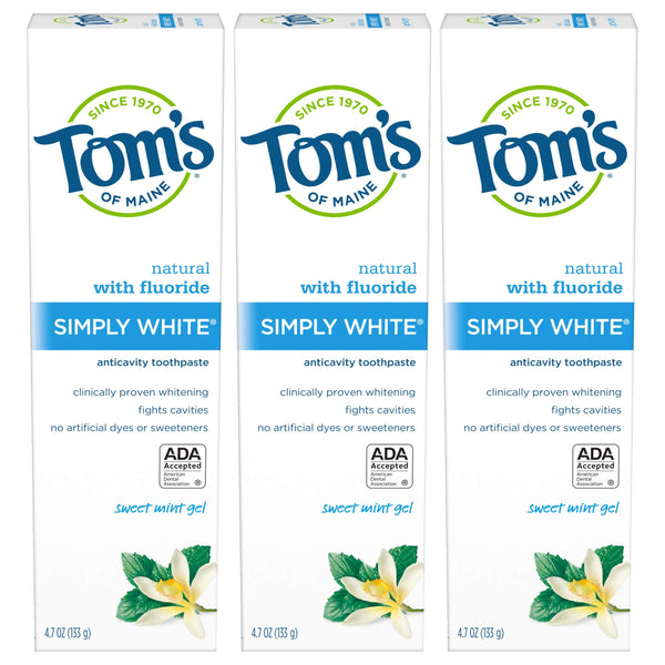 Tom's of Maine Natural Simply White Fluoride Toothpaste, Sweet Mint, 4.7 oz. 3-Pack