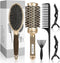 Hair Brush Set E-More Round Hair Brush with Natural Wild Boar Bristles Hairbrush Set with Round Brush Paddle Brush Tail Comb Styling Hair Clips Clean brush for Blow Dry Smooth Curling Styling