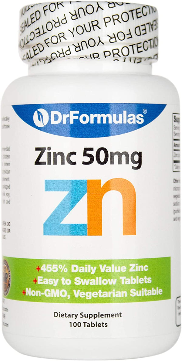 DrFormulas Zinc for Acne 50mg Supplement with Chelated Zinc Oxide Citrate, 100 Day Supply (Tablets Not Lozenges, Gluconate, or Picolinate)