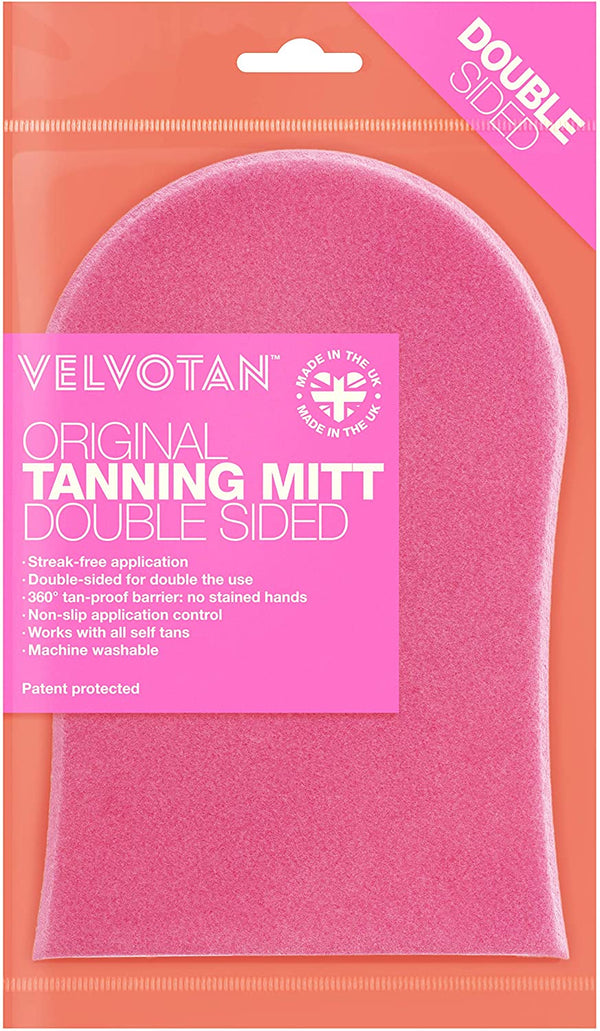 VELVOTAN Original Double Sided Tanning Mitt Pink - Self Tanning Applicator - Clever Lotion Resistant - Reusable - Sleek Application