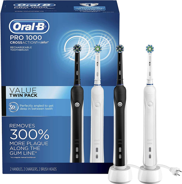Oral-b Pro 1000 Crossaction Electric Toothbrush, Powered By Braun, Black and White, 2 Count