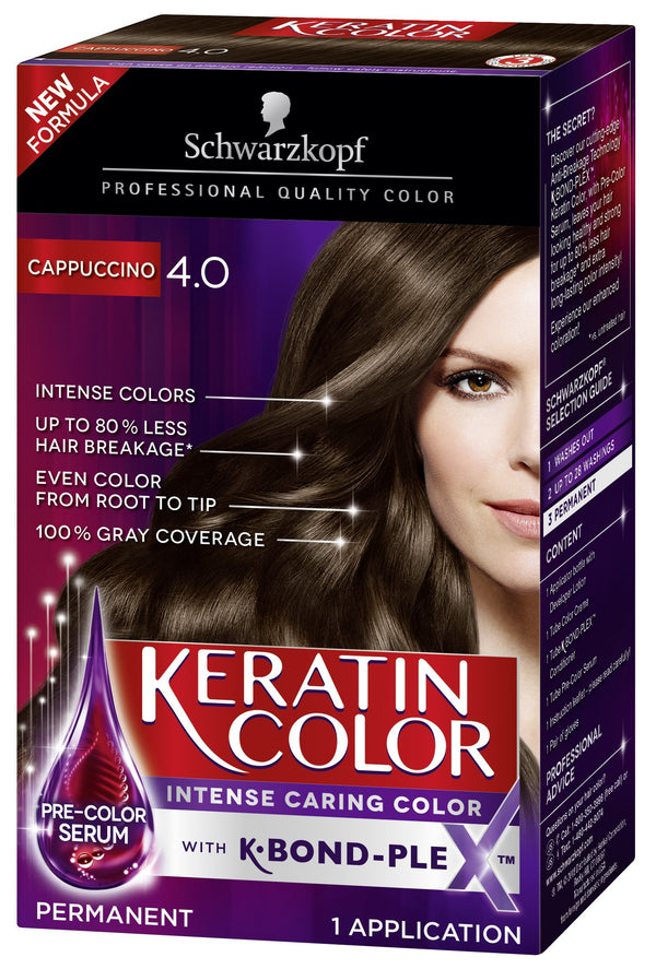 Schwarzkopf Keratin Color Permanent Hair Color Cream, 4.0 Cappuccino, 1 Count