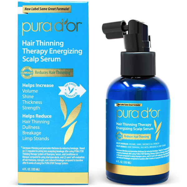 PURA D'OR Hair Thinning Therapy Energizing Scalp Serum Revitalizer (120 ml) Infused with Argan Oil, Biotin & Natural Ingredients, for All Hair Types, Men and Women (Packaging may vary)