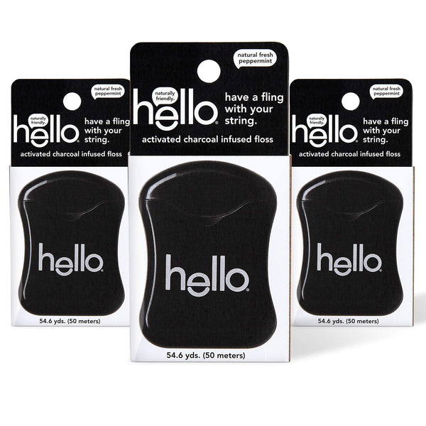 Hello Oral Care Activated Charcoal Infused Floss, Vegan Wax, Natural Peppermint Flavor, 3 Count