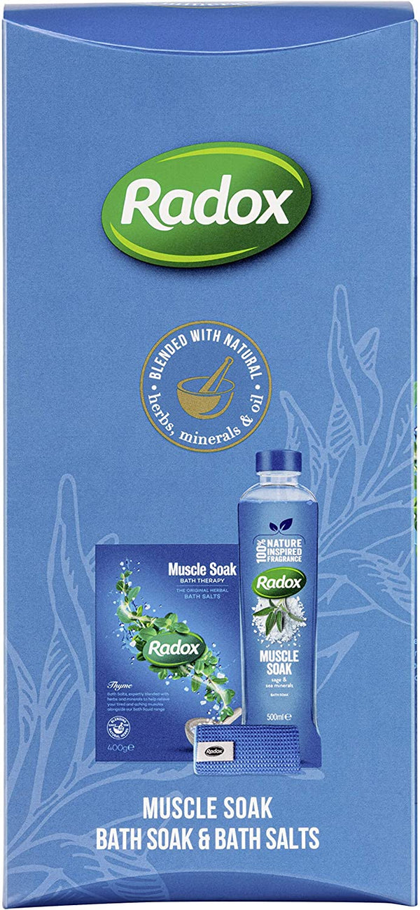Radox Muscle Soak, Therapeutic Relaxation For Men, Women And Kids, Scented Shower And Bath Gift Set, Present For Families For A Clean And Refreshing Fragrance eco friendly packaging