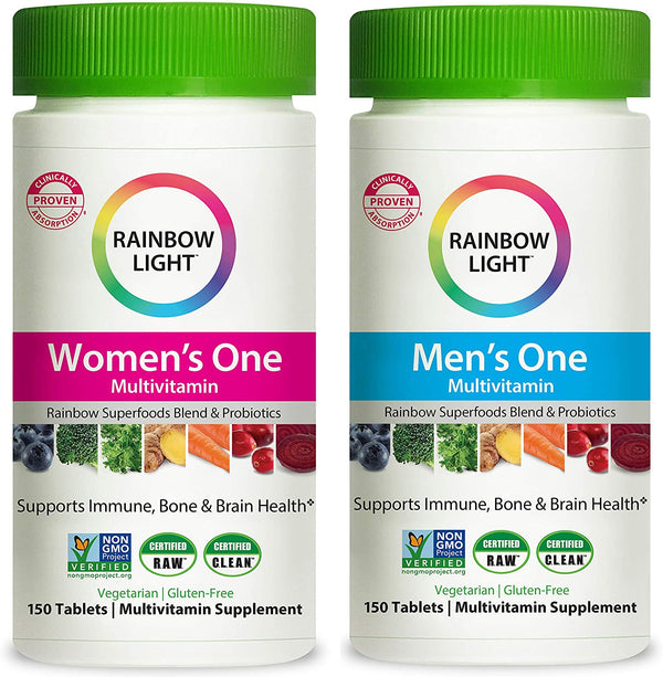 Rainbow Light Once Daily Multi-Vitamin Bundle Pack - Men's One and Women's One, 150 Count (Pack of 2)