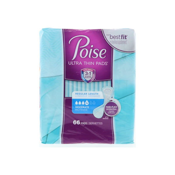 Poise Thin-Shape Incontinence Pads, Moderate Absorbency, Regular, 66 ea