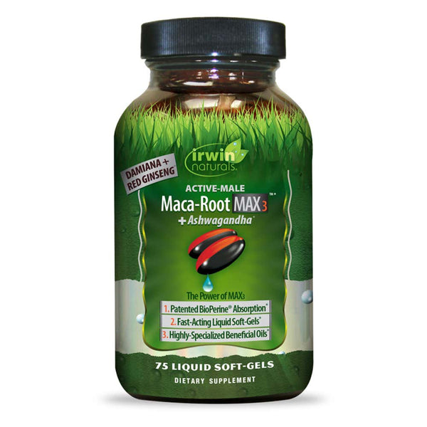 Irwin Naturals Active-Male Maca-Root MAX3 + Ashwagandha, 75 Soft-Gels