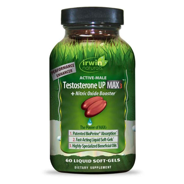 Irwin Naturals Active-Male Testosterone UP MAX3 + Nitric Oxide Booster, 60 Soft-gels